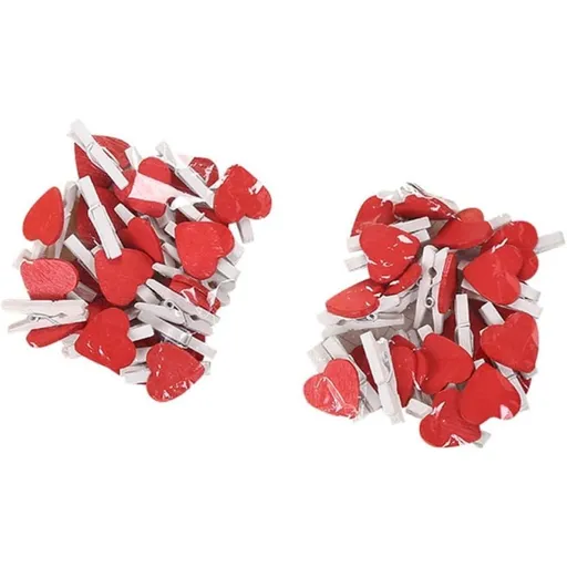 20PCS Peach Heart Wooden Note Clips, Mini Red Clothespins with Lovely Heart Shape Design, Lightweight Photo Pegs for Display