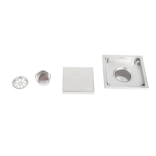 Floor Drain Stainless Steel Rollover Type Brushed Odor Resistant Concealed Waste Grate for Bathroom 11x11cm/4.3x4.3in