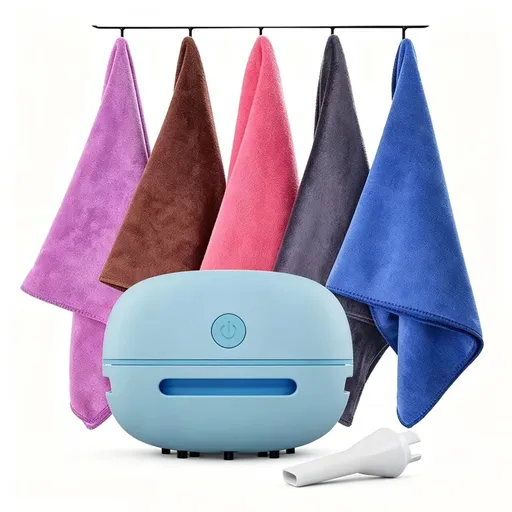 6-Piece Home Cleaning Kit - Blue Rechargeable Mini Desktop Vacuum Cleaner with 5 Reusable Microfiber Towels - USB Powered, Strong Suction, Lint-Free & Super Absorbent for Kitchen, Car, Office & Pet Hair