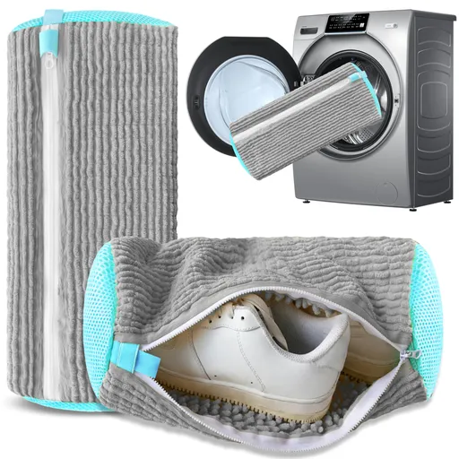2-Pack Reusable Shoe Washing Machine Bag – White Protective Laundry Bag for All Shoes, Anti-Deformation & Deep Clean with Zipper Lock (Grey)