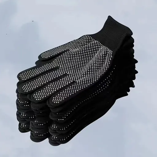 10 pairs Nylon Dot Grip Work Gloves – 13-Gauge PVC Dots Safety Gloves for Construction, Electrical & Handling, Breathable Knit, Non-Slip(black)