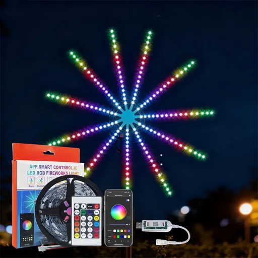 Wifi Bluetooth Smart Fireworks LED Light, Smart Fireworks LED Lights with Bluetooth WiFi and Remote App Control, 16 Colors 10 Lighting Modes for Indoor Outdoor Parties and Garden Decor