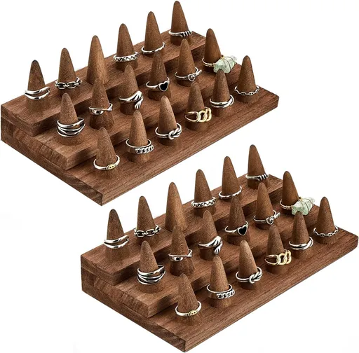 2Pcs Wooden Ring Display Stand, 3 Tier Ring Organizer for 18 Rings Storage Selling, Wood Ring Holder Wooden Ring Organizer, Jewelry Display Holder Showcase for Ring Organizer Jewelry Show Storage
