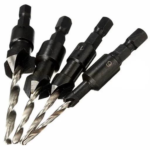 Drill Bit ! 1/4" Quick Change Hex Shank Countersunk Drill Bit with Wrench 4 Pieces, Shank 1/4 Drill with Hex Quick Inch Countersink 4Pcs Change Bit Tools and Home Improvement Black