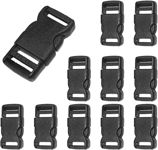 CooBigo 10pcs 1/2"(12.5mm) Side Release Buckles Plastic Black Quick Adjustable Buckle For Backpack Strap DIY Pets Collar Accessory