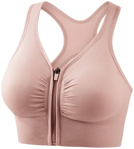 Womens High Impact Sports Bra With Front Zipper Push Up Breathable Wireless Support For Running Yoga Fitness Pink XXL