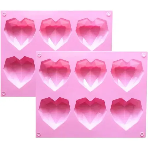 2 Piece Heart Shape Silicone Baking Mold Set, 6 Cavities, Pink
