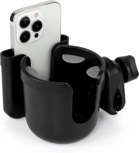 Walker Cup Holder with Phone Holder 2-in-1 Adjustable Clamp Fits Most Wheelchairs Scooters Rollators Black