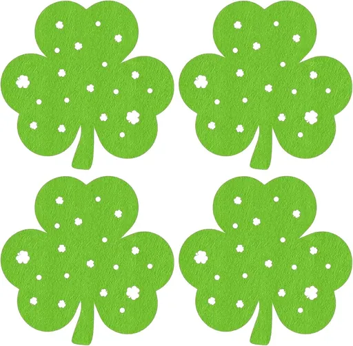 St Patricks Day Placemats Set of 4, Felt Green Shamrock Place Mats, Lucky Clover Table Mats for St Patrick's Day Irish Holiday Party Kitchen Dining Outdoor Indoor Decoration (Light Green)