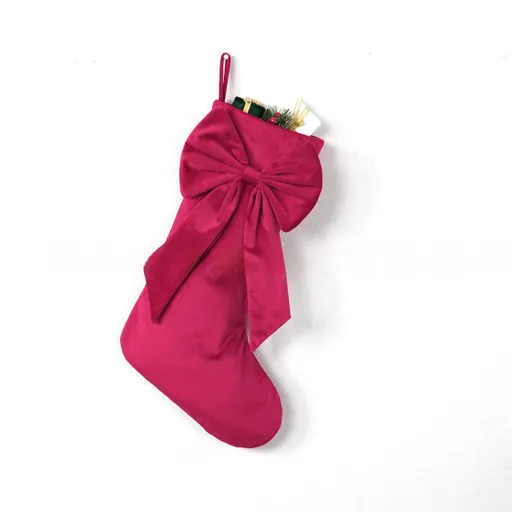 18 Inch Oversized Red Luxury Velvet Christmas Stocking with Bow & Loop, Fireplace Hanging Gift Bag, Holiday Mantel Decor and Present Holder