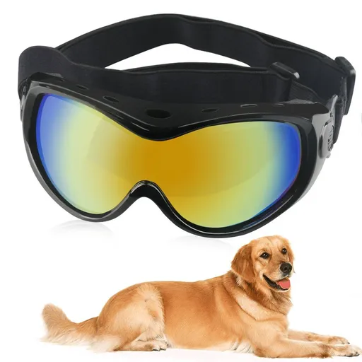 Dog Goggles Large Breed and Medium, UV Protection, Windproof, Dustproof and Snowproof. Shatterproof Lens, Adjustable Strap