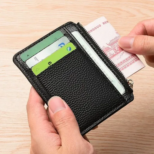 2Pcs 6 Slots Large Capacity Zipper Card Holder,Waterproof & Scratch Resistant,Compact-Black