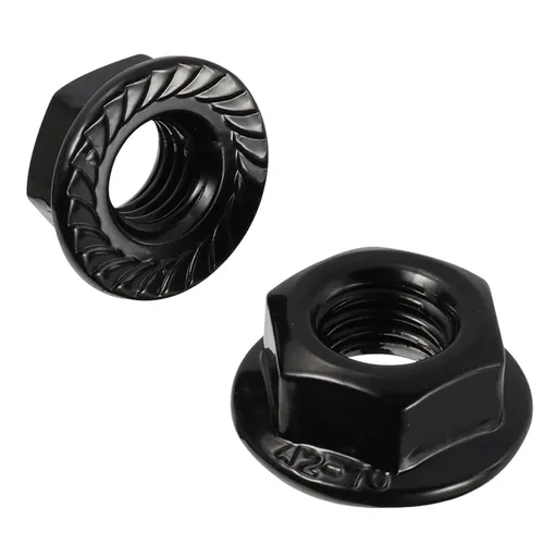 M10-1.5 Serrated Flange Hex Nuts Flanged Locknuts, 304 Stainless Steel 18-8, Black Finish, Pack of 25