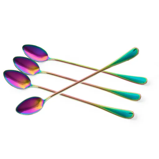 Long-Handled ice Tea Spoon, Cocktail stir Spoons, Stainless Steel Coffee Spoons, Colored ice Cream Scoop Set of 4