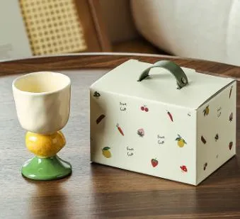 Yellow Whimsical lemon Stem Ceramic Goblet - 150ml Hand-Painted lemon Design, Unique Coffee & Drinkware Gift with Box