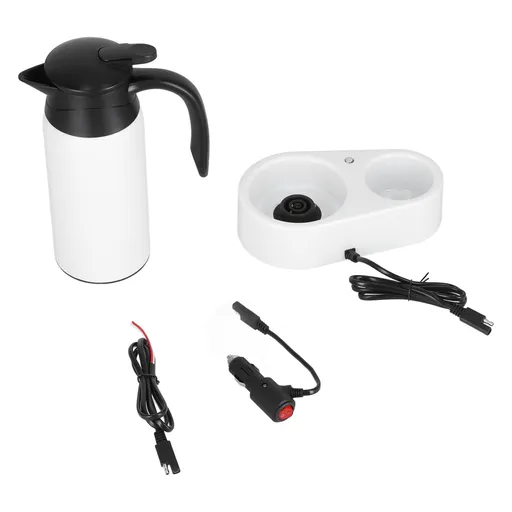 800ml Portable Electric Car Kettles Car Water Dispenser with White Base Silicone Sealing Ring Cover for Travel Boil WaterWhite