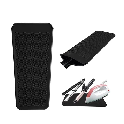 Heat Resistant Silicone Mat Pouch,Hair Styling Tools for Curling Irons, Flat Irons, Hair Straightener, Food Grade Silicone, Black