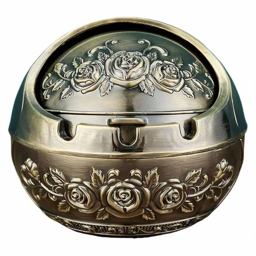 Windproof Metal Ashtray with Lid, Copper Metal Outdoor Ashtray Vintage Decorative Desktop Gift for Home Office, Patio, and Outdoor Use