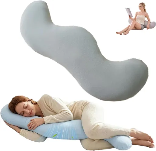 Pea Pod Shape Body Pillow for Adults Full-Body Support Side Sleeper Pillow, Pregnancy Back Pain Relief, Soft Hug Pillow with Memory Fiber Filling(Gray,47.2in)