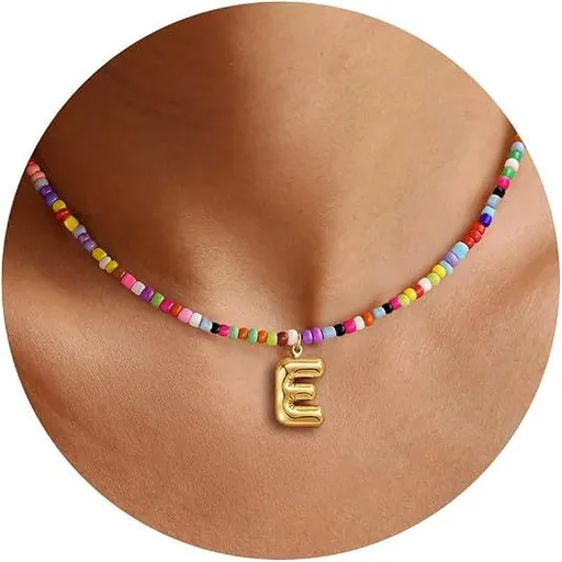 Colorful Initial Necklaces Graduation Gifts for Girls Kids Teens, 6-18 Year Old Girl Birthday Gift Teen Girl Gifts Trendy Stuff Gold Bubble Letter Pendent Necklace Jewelry（E)