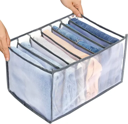 Wardrobe Clothes Organizer for Jeans, Upgraded Drawer Organizers for Clothing with Handle Foldable, Drawer Organizers Clothes(Gray,1PCS-M) 1PCS-7 Cell(L)