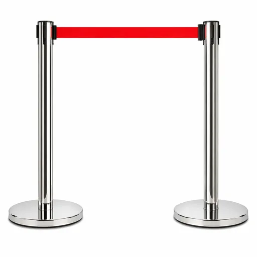 2 Pack Queue Barrier Stanchion Posts Retractable Belt Crowd Control Safety Barrier Silver Red