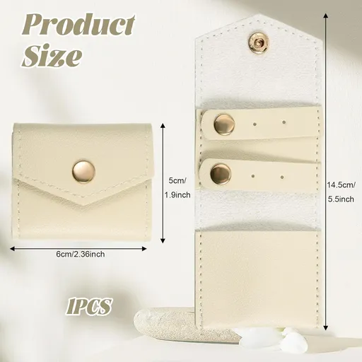 Vin Beauty Mini Travel Jewelry Roll Bag with Buckle, Mini Travel Jewelry Organizer Case, Foldable Multifunctional Small Case, Portable Small Bags Storing Rings, Necklaces, Earrings Apricot