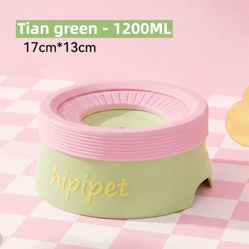 Tian Green 1200ML Large No Spill Slow Water Dog Bowl, Pet Water Feeder with Floating Disk - Anti Wet Mouth and Cleaner Drinking, Food Grade PP & TPR, Fully Removable & Easy Clean