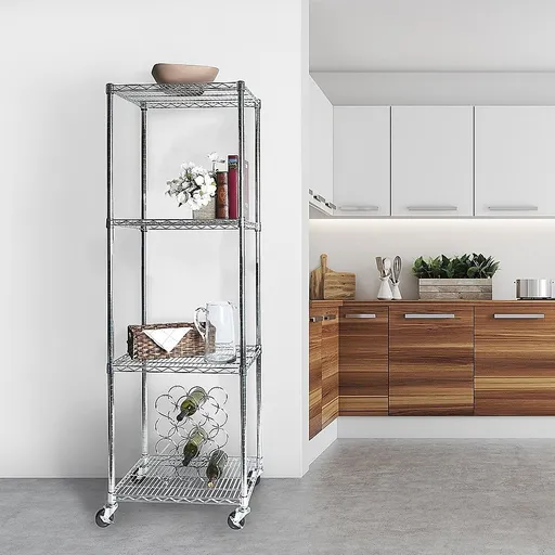 Wire Storage Rack – 60x60cm Chrome Shelving with Wheels