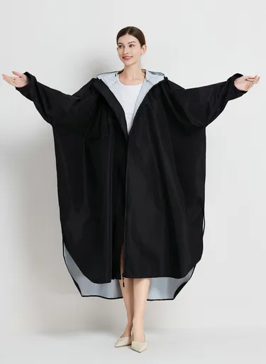 Black Stylish Waterproof Raincoat Poncho - Long, Packable for Outdoor Travel & Hiking