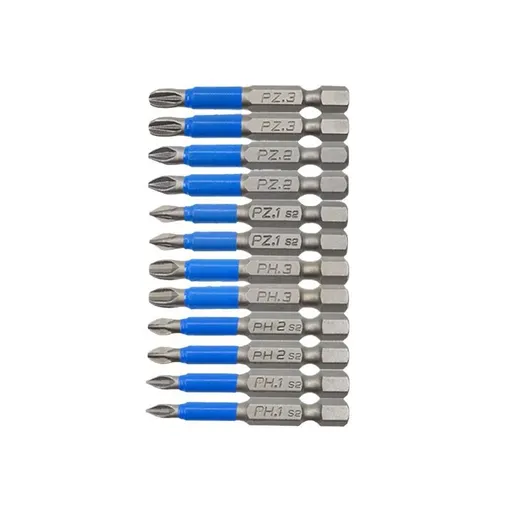 12 Pieces Magnetic Screwdriver Bit Set, Hex Shank Anti Slip Drill Bits PH1, PH2, PH3, PZ1, PZ2, PZ3-50 mm Length