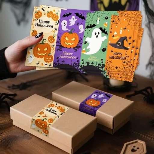 Spooky Fun Halloween Sticker Sheets for Gift Wrapping and Party Favors – 25 Sheets of 100 Adhesive Stickers with Pumpkins, Ghosts, Witches and Bats, Perfect for Bag Sealing and Seasonal Decor (25PCS)