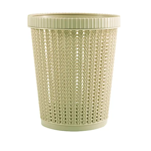 Pulling Bag Trash Can Imitation Rattan Round Plastic Garbage Bin Home Coverless Trash Storage Basket Green L