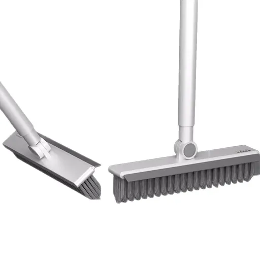 V-Shaped Grout Cleaner Brush with Long Handle, Stiff Bristle Floor Scrubber for Tile Lines, Crevices, Bathrooms and Kitchens, Grey and White
