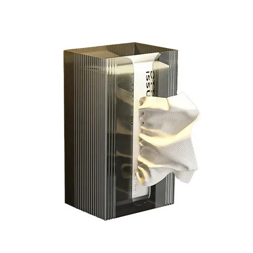 Tissue Box Holder with Bamboo Lid for Bathrooms, Bedrooms and Living Rooms, Refillable Rectangular Organiser for, Transparent and Black