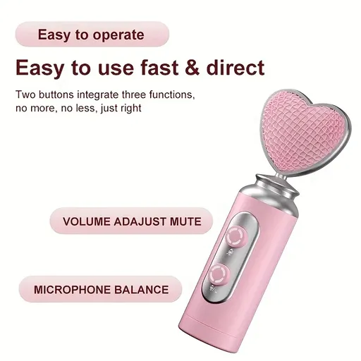 Pink Heart Microphone Set, Cardioid Noise Reduction, Real-time Monitoring & One-Touch Mute, Handheld & Desktop Dual Modes, Type-C Plug-and-Play, Essential for Podcasting, Live Streaming & Karaoke.