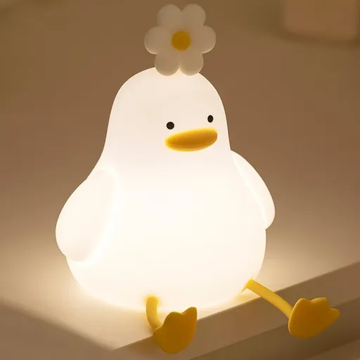 Flower Duck Night Light for Kids,3 Colors Silicone Nursery Night lights,1200mAh Rechargeable Cute Lamp, Timer Baby Touch Light