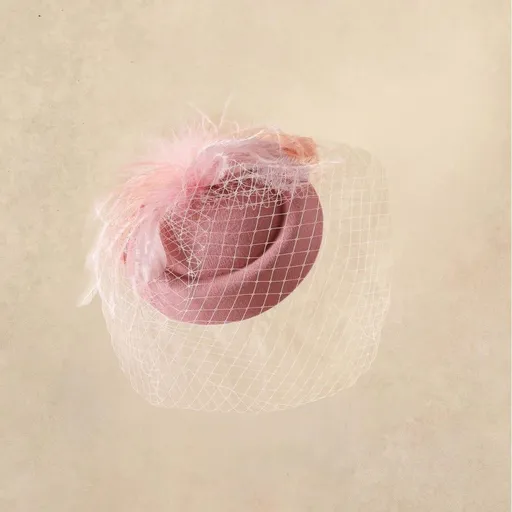 Female headwear accessories, bridal hat, veil, evening gown, hair accessories, retro mesh hat, theme party, headdress nude pink