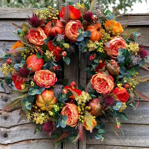 Fall Peony and Pumpkin Wreath for Front Door - Year Round Durable Farmhouse Wreath with Maple Leaves, Berries, Pinecones, and Pumpkins for Thanksgiving, Halloween, and Seasonal Home Decor
