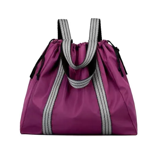 Large Yoga Mat Bag Nylon Drawstring Carry Bag with Wide Shoulder Strap - Purple