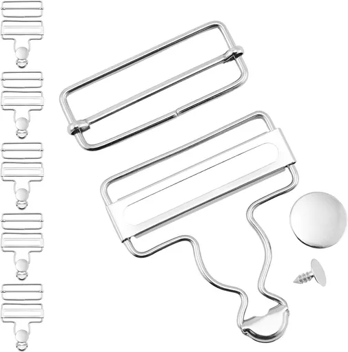 6 Sets Metal Overalls Buckles,Metal Suspender Buckle Overall Clips with Adjustable Tri Glide Slide Buckle Buttons