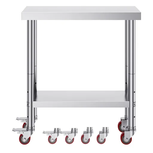30x18x34 Inch Stainless Steel Work Table 3-Stage Adjustable Shelf with 4 Wheels Heavy Duty Commercial Food Prep Worktable with Brake for Kitchen Prep Work