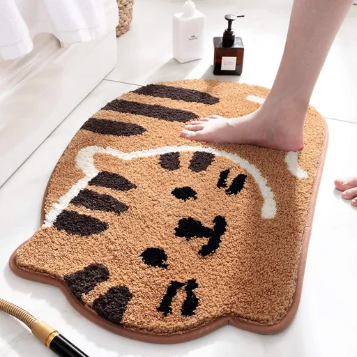 Shower, Tub, Bath Mat,Absorbent, Soft Mat for Bathroom, Adorable Design Cat-Picture Bath Mat Door Mat Dry Carpet, 18" x 26", Khaki