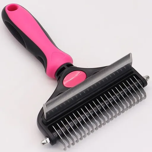 Pet Hair Remover Brush Double-Sided Pet Brush Pet Grooming Tool Dog Brush Cat - Pink - Size Large -91 teeth