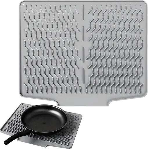 39*32 cm - Drain mat - Countertop drying mat - Foldable silicone drainer - kitchen drying mat - non-slip - silicone drainer - for the sink, for kitchen utensils, cups, fruit and vegetables - grey