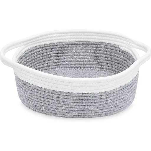 Rope Baskets for Gifts Empty, Decorative Storage Baskets for Nursery, Woven Gift Basket for Baby Shower, Dog Toy Basket with Handles for Living Room, - Grey+white
