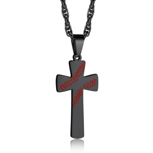 Sport Necklace for Men Boys, Customized Unisex Stainless Steel Baseball Cross Necklaces/Soccer/Football/Basketball Necklace with