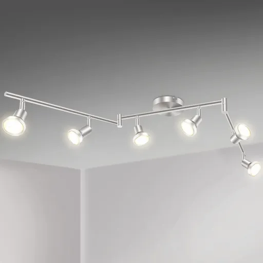 LED Ceiling Light 6 Way Rotatable Spot Lights for Ceiling,Flexible Ceiling Lights for Bedroom,Living Room,Nickel with Protectiv Bulb Trims(Gu10 Bulbs Not Included)