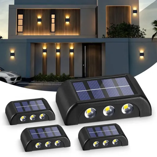 4 Pack Outdoor Solar Wall Lights Warm White IP65 Waterproof Up and Down Lights for Garden Yard Patio Fence