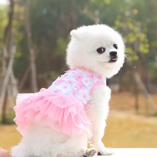 Cotton Princess Pet Dress Dog Cat Clothing Peach Blossom Dress Pink M (bust 40CM recommended weight 2.50 kg-3.50 kg